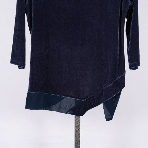 Halston Velvety Velour Asymmetric Top Sheer Hem MEDIUM Fairy Holiday Event Glam - Picture 2 of 6